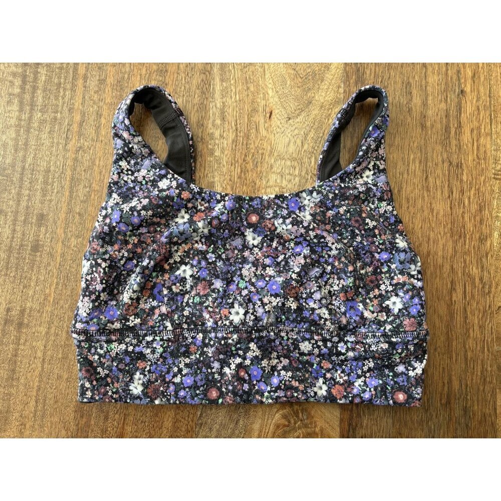 Lululemon Sports Bra Womens 8 Black Floral Print Scoop Back Yoga Athletic Gym